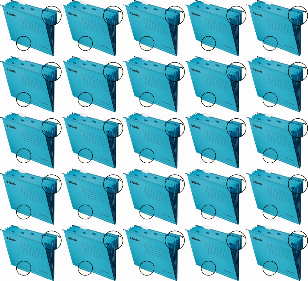 25x Teczka zawieszkowa kartonowa Esselte Classic, z przekładkami, A4, 330x245mm, 210g/m2, niebieski
