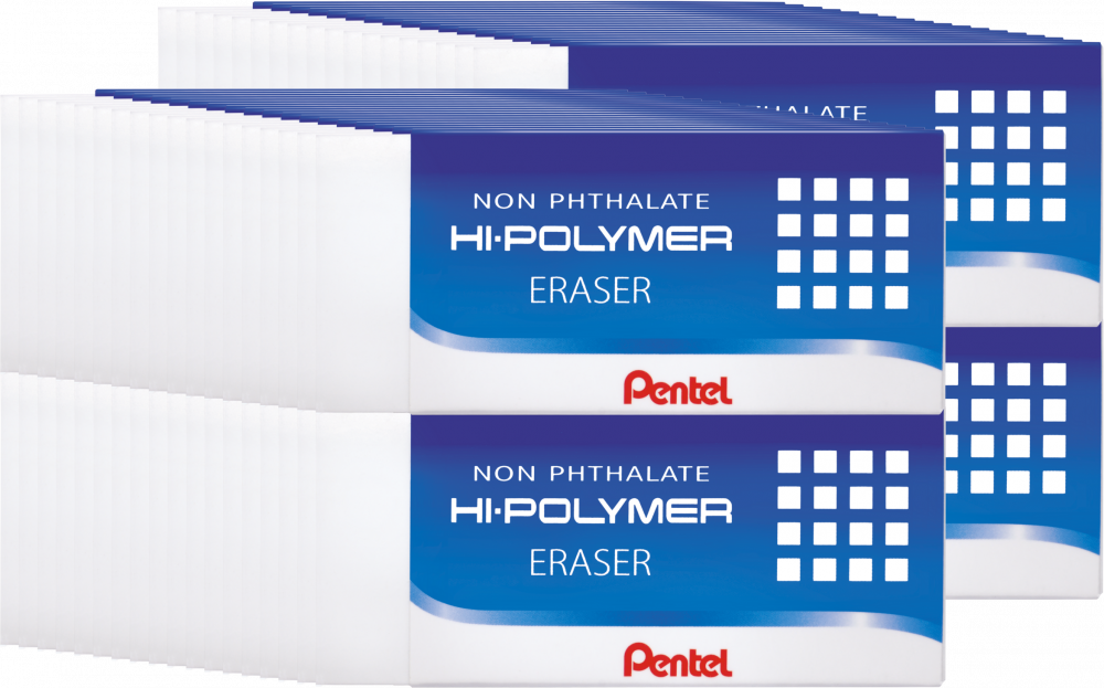 72x Gumka ołówkowa Pentel ZEH Hi-Polymer, 65x24.2x12.4mm, biały