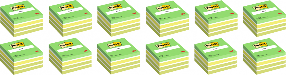 12x Karteczki samoprzylepne Post-it, 76x76mm, 450 karteczek, zielony neonowy