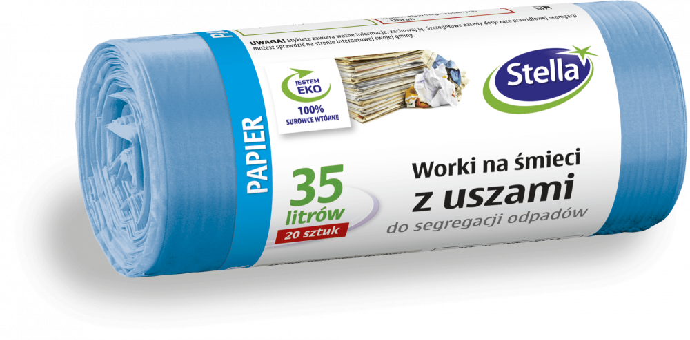 Worki na śmieci Stella, na papier, ekologiczne, 35l, 20 sztuk, niebieski