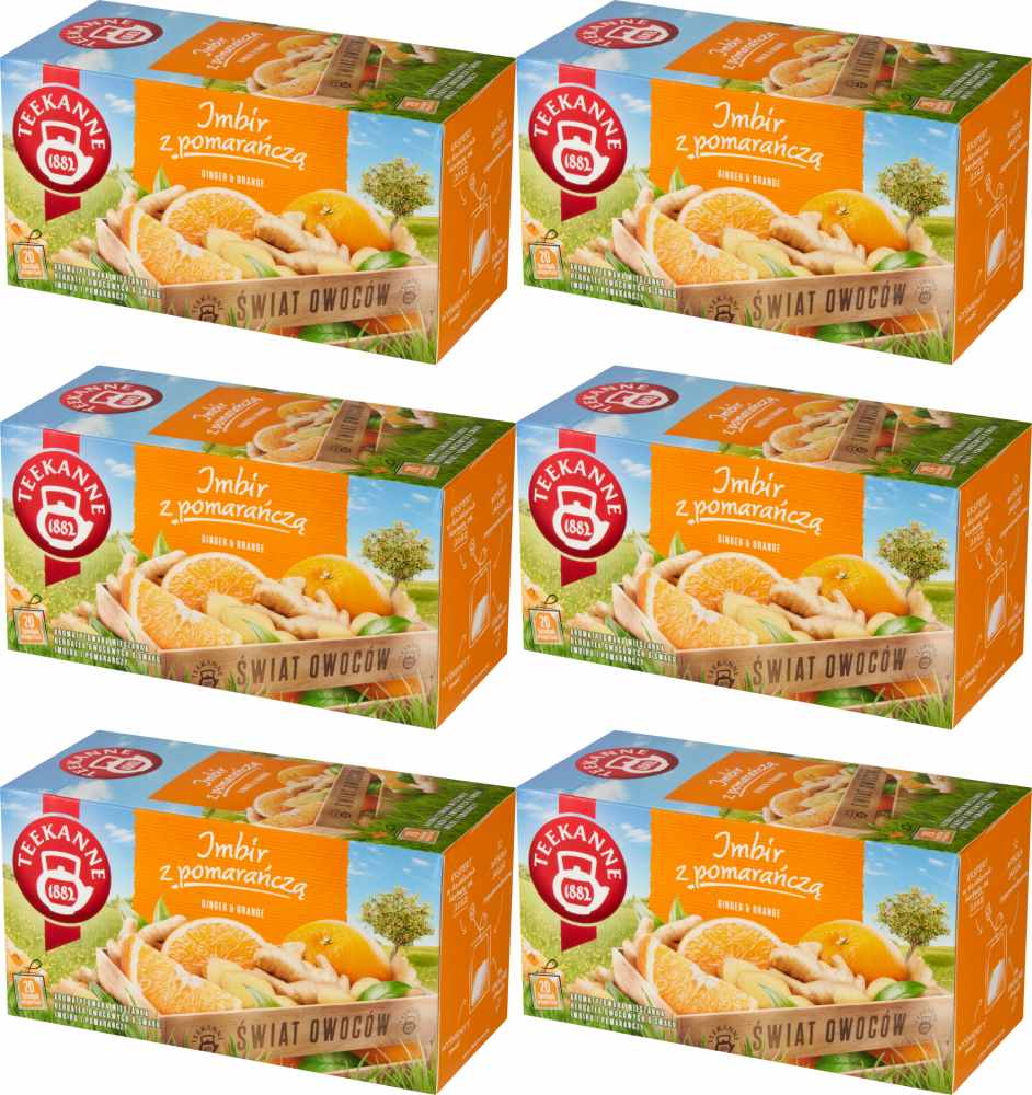 6x Herbata owocowa w kopertach Teekanne Orange&Ginger, pomarańcza i imbir, 20 sztuk x 2.5g