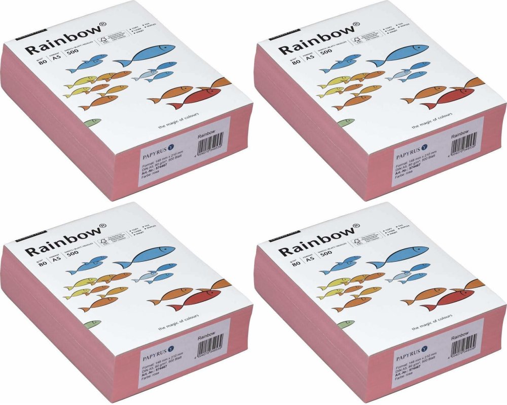 4x Papier kolorowy Rainbow Papyrus, A5, 80g/m2, 500 arkuszy, różowy (R55)