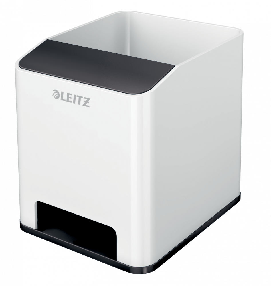 Kubek na długopisy Leitz Wow, ze wzmacniaczem dźwięku, 90x100x101mm, dwukolorowy, biało-czarny