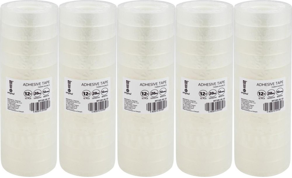 5x Taśma klejąca MemoBe 12mmx20m, 12 sztuk, przezroczysty