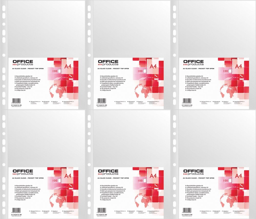 6x Koszulki krystaliczne Office Products, A4, 50 μm, 100 sztuk, transparentny