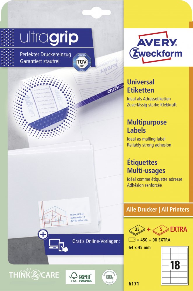 Etykiety samoprzylepne Avery Zweckform, 64x45mm, 25 arkuszy + 5 gratis, biały