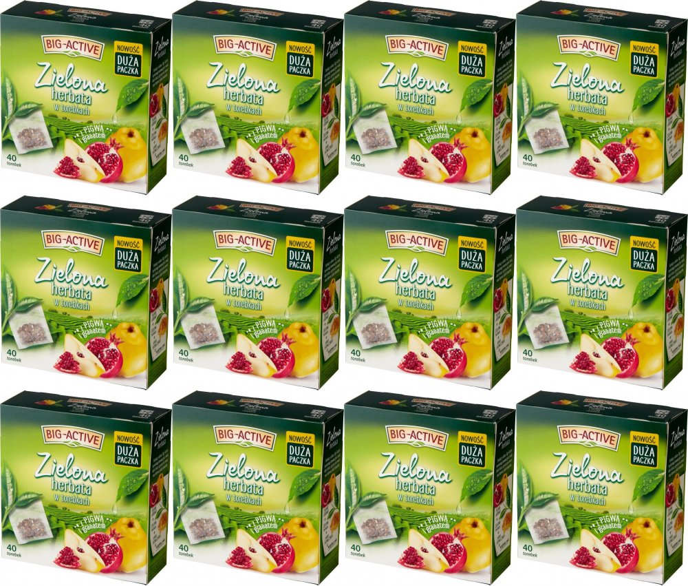 12x Herbata zielona aromatyzowana w torebkach Big-Active, pigwa+granat, 40 sztuk x 1,5g