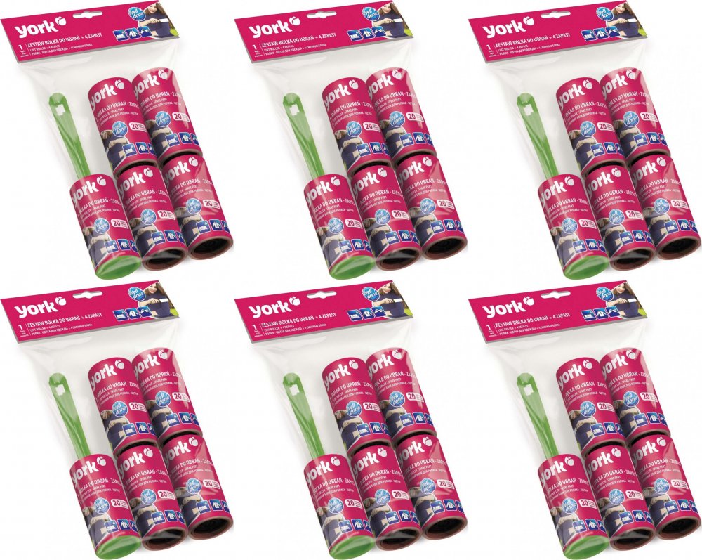 6x Rolka do czyszczenia odzieży York, z 4 zapasami, 4+1 sztuka, mix kolorów