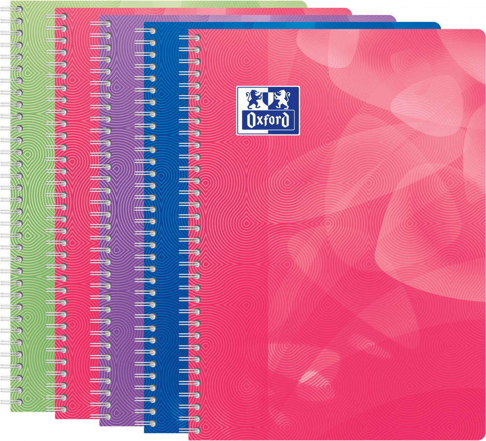 5x Kołonotatnik Oxford Lagoon, A4, w kratkę, 80 kartek, mix kolorów