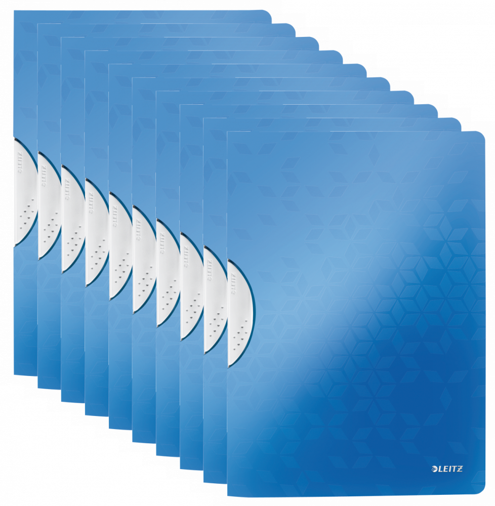 10x Skoroszyt plastikowy z klipsem Leitz Wow ColorClip, A4, do 30 kartek, niebieski