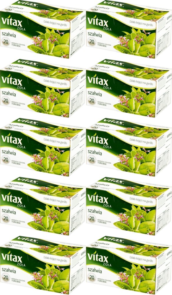 10x Herbata ziołowa w torebkach Vitax, szałwia, 20 sztuk x 1.2g