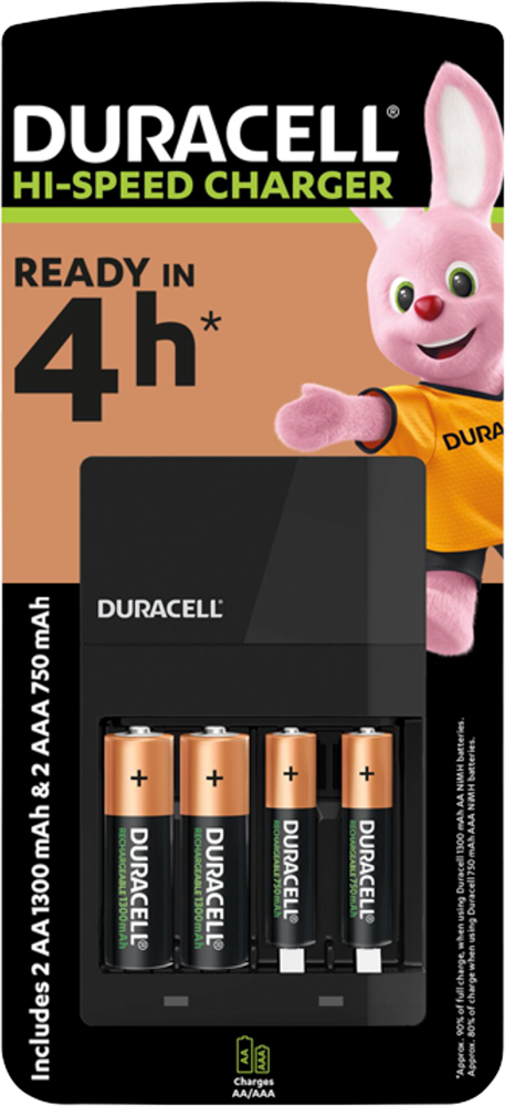 Ładowarka Duracell Hi-Speed Charger CEF14 + 2 AA R6 + 2 AAA, 4 kanały, czarny