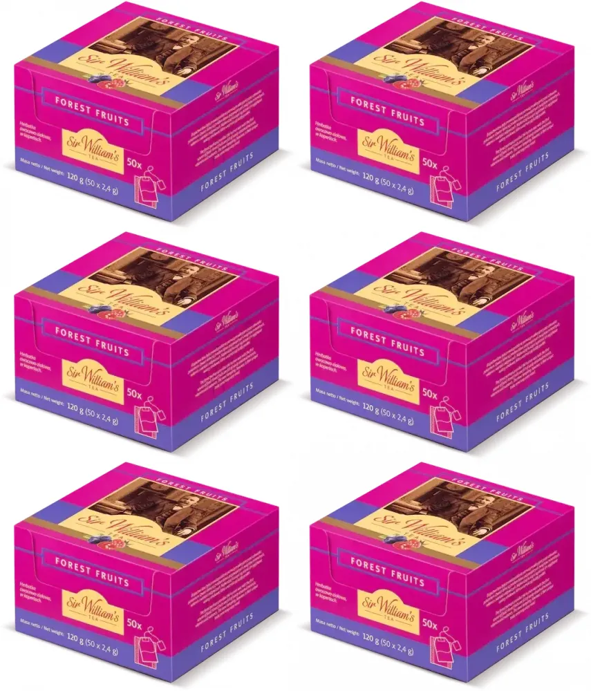 6x Herbata owocowa w kopertach Sir William’s Forest Fruits, owoce leśne, 50 sztuk x 2.4g