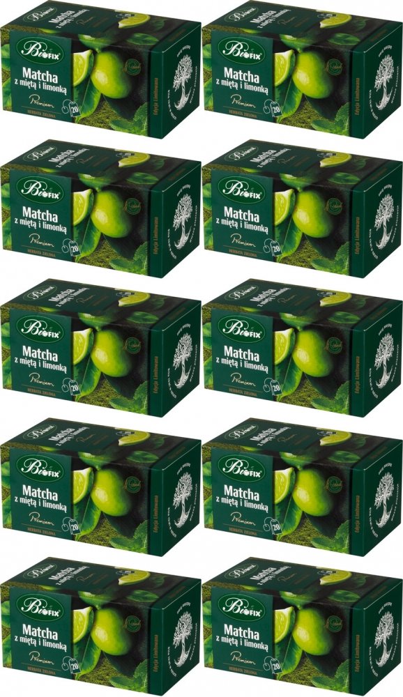 10x Herbata zielona w kopertach BiFix matcha z miętą i limonką, 20 sztuk x 2g