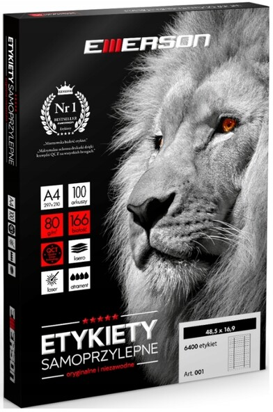 Etykiety samoprzylepne Emerson, 48.5x16.9mm, 100 arkuszy, biały