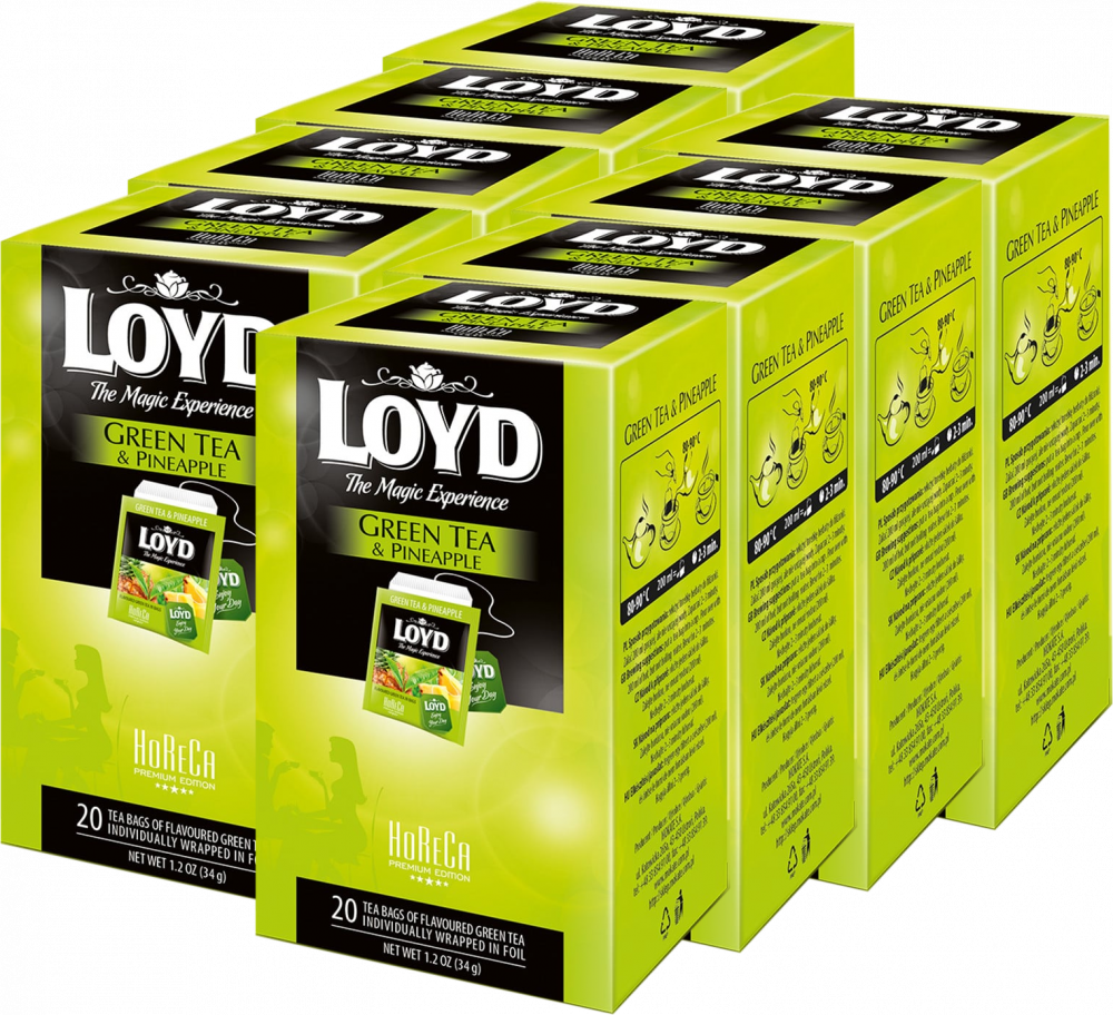 8x Herbata zielona smakowa w kopertach Loyd Horeca Green Tea, ananas, 20 sztuk x 1.7g