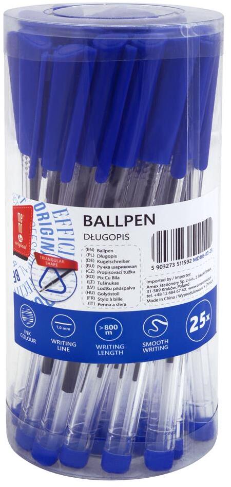 Długopis biurowy MemoBe, 1mm, 25 sztuk, niebieski