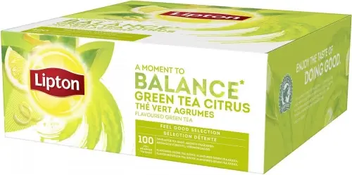 Herbata zielona smakowa w kopertach Lipton Classic Green Tea Citrus, cytrynowa, 100 sztuk x 1.3g