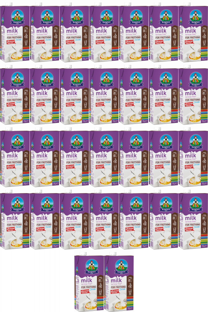 48x Mleko UHT do spieniania Łowicz, bez laktozy, 3% tłuszczu/ 3.8% białka, 1l