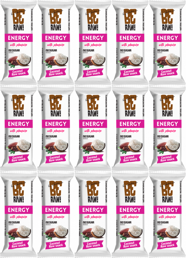 15x Baton owocowy BeRAW Energy, kokos, bez cukru, 40g