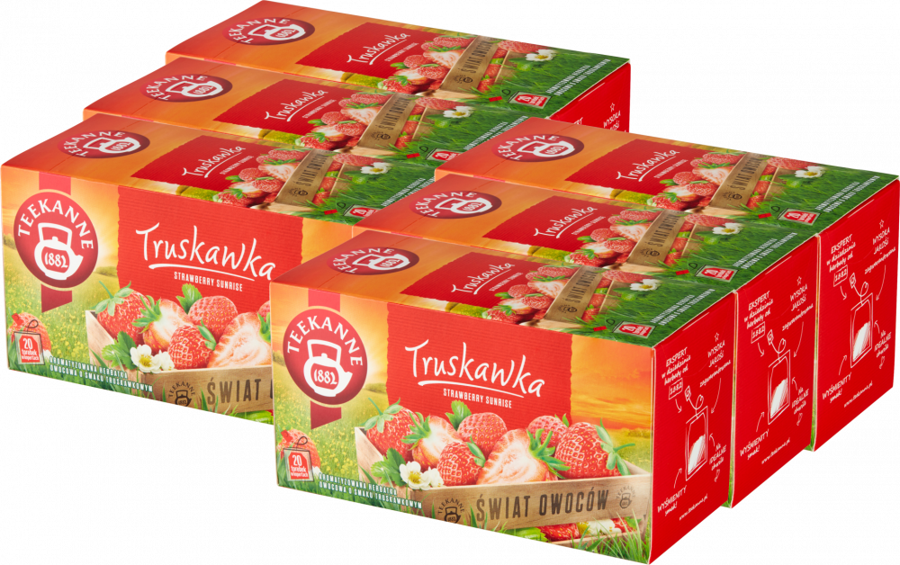 6x Herbata owocowa w torebkach Teekanne Strawberry Sunrise, truskawka, 20 sztuk x 2.5g