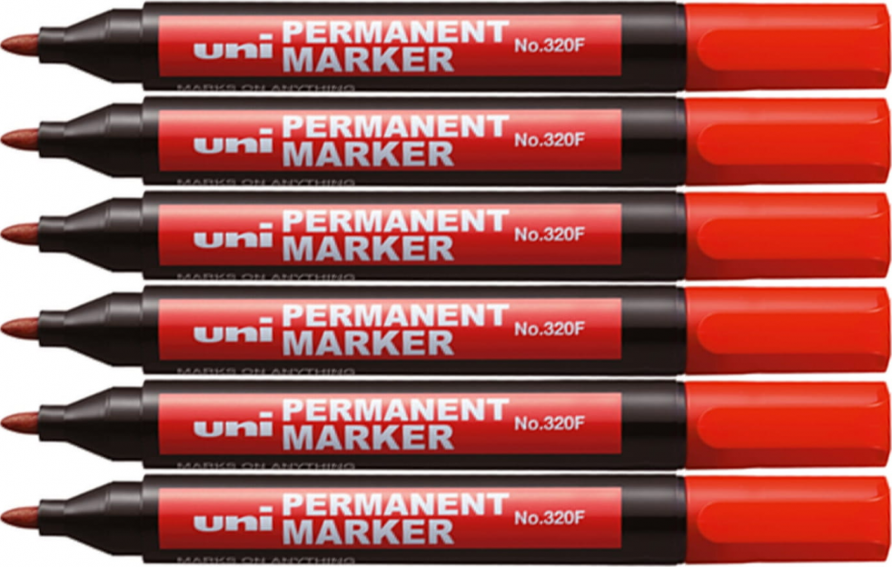 6x Marker permanentny Uni 320F, okrągła, czerwony