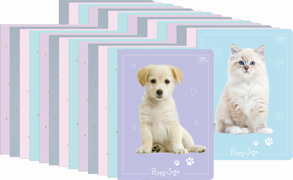 100x Zeszyt w kratkę Interdruk UV Puppy Sign, A5, 16 kartek, mix wzorów