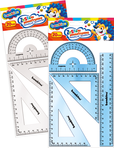 2x Zestaw geometryczny Bambino Zwierzaki Uczniaki, 4 elementy (w tym linijka 20cm), mix kolorów