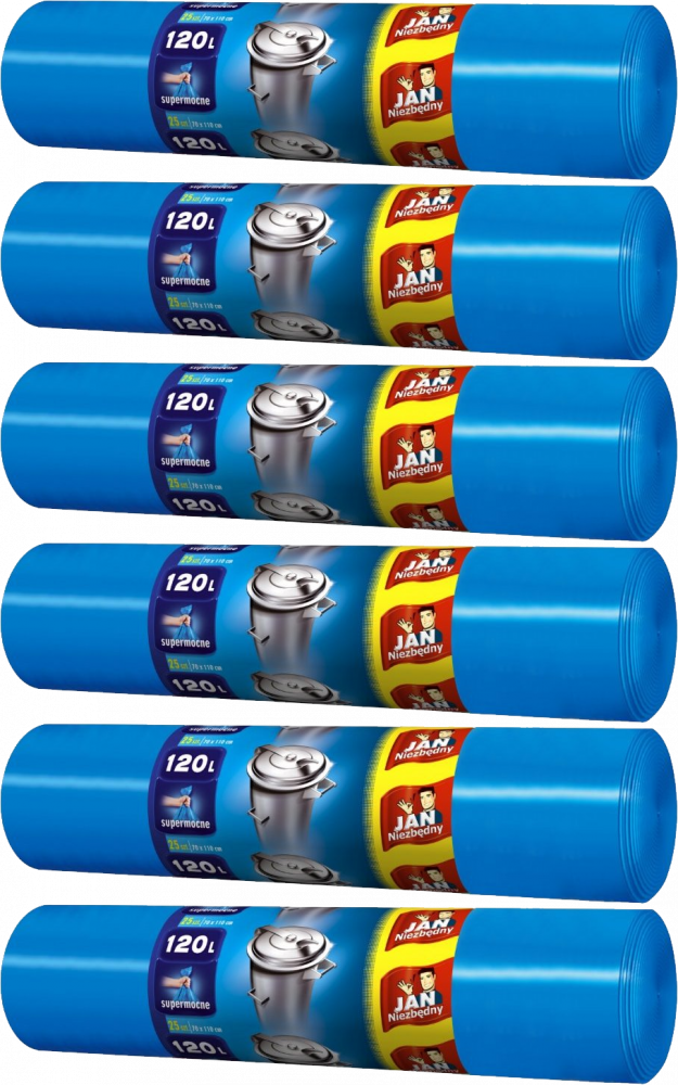 6x Worki na śmieci Jan Niezbędny, na odpady zmieszane, 120l, 25 sztuk, niebieski