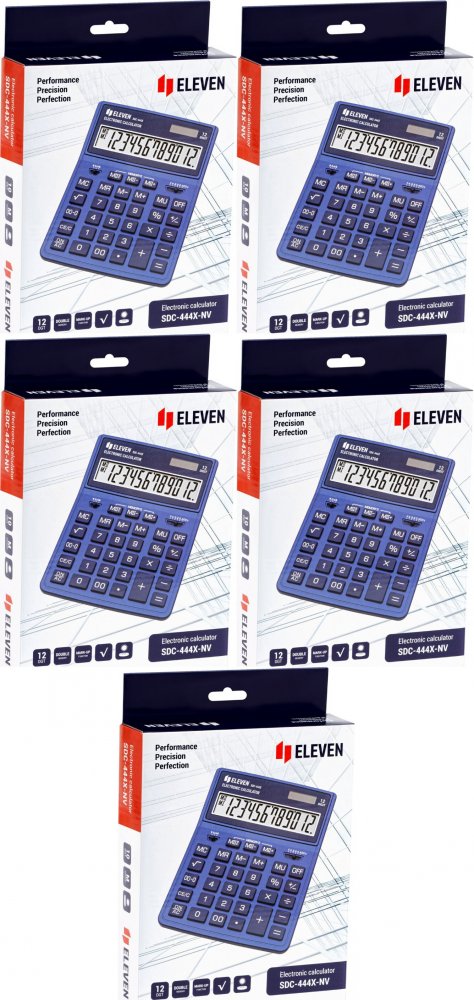5x Kalkulator biurowy Eleven SDC-444XRNVE, 12 cyfr, niebieski