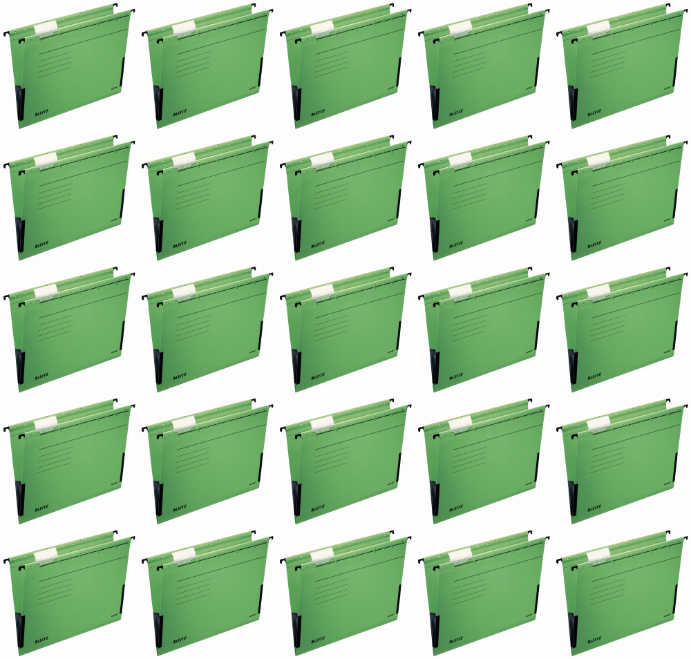 25x Teczka zawieszkowa kartonowa z rozciągliwymi bokami Leitz Alpha, A4, 348x260mm, 275g/m2, zielony