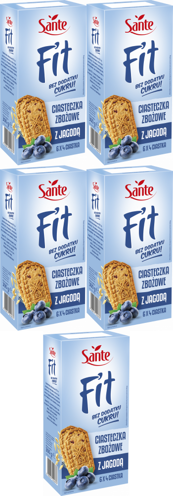 5x Ciasteczka zbożowe Sante Fit, z jagodą, bez cukru, 300g