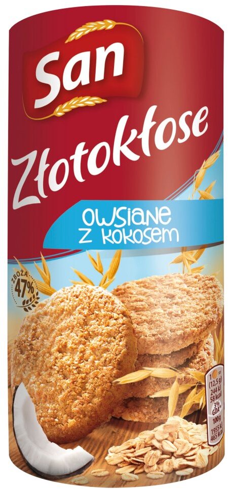 Ciastka San Złotokłose, owsiane z kokosem, 188g