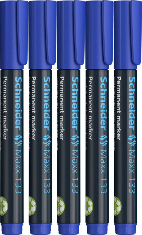 5x Marker permanentny Schneider, Maxx 133, ścięta, 4mm, niebieski