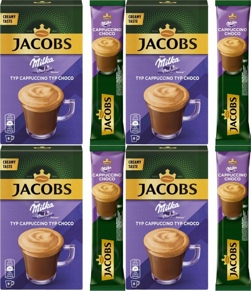 4x Kawa rozpuszczalna Jacobs Milka Cappuccino Schokolade, 8 torebek x 15,8g