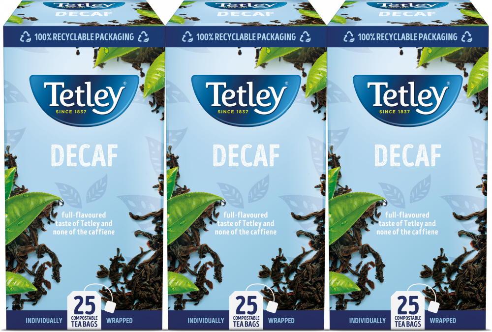 3x Herbata czarna bezkofeinowa w kopertach Tetley Decaf S&T, 25 sztuk x 2g