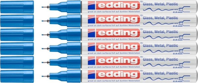 6x Marker olejowy połyskujący edding 780, okrągła, 0.8mm, 1 sztuka, niebieski