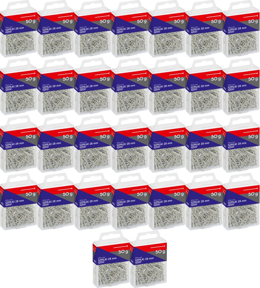 50x Szpilki Grand, w pudełku, 28mm, 50g, srebrny