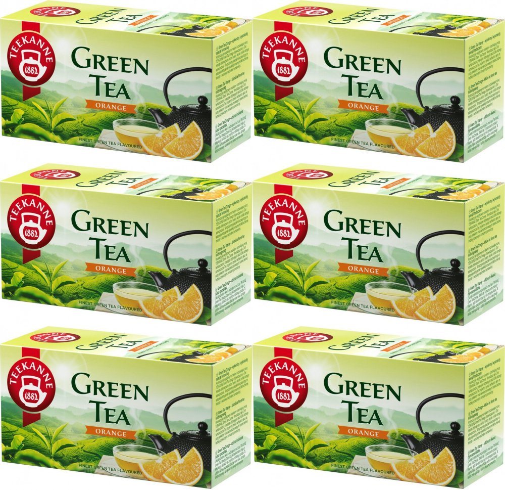 6x Herbata zielona smakowa w kopertach Teekanne Green Tea Orange, pomarańcza, 20 sztuk x 1.75g
