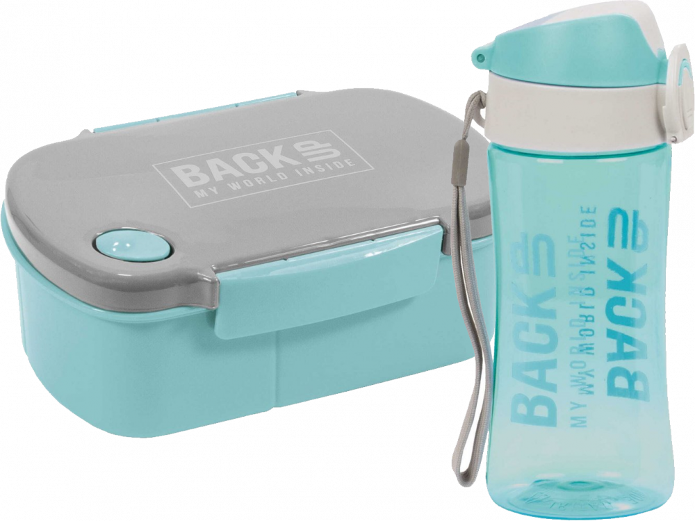 Zestaw: Lunchbox BackUP 5, bez BPA, 3 komory + Bidon BackUP 6, model A 38, 400ml, szaro-seledynowy