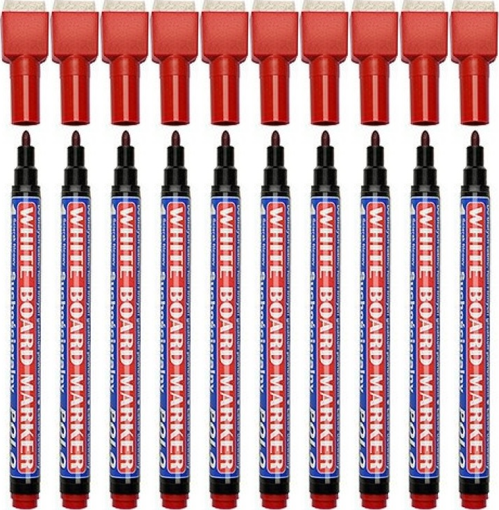 10x Marker suchościeralny Kamet Polo, okrągła, 2 mm, czerwony