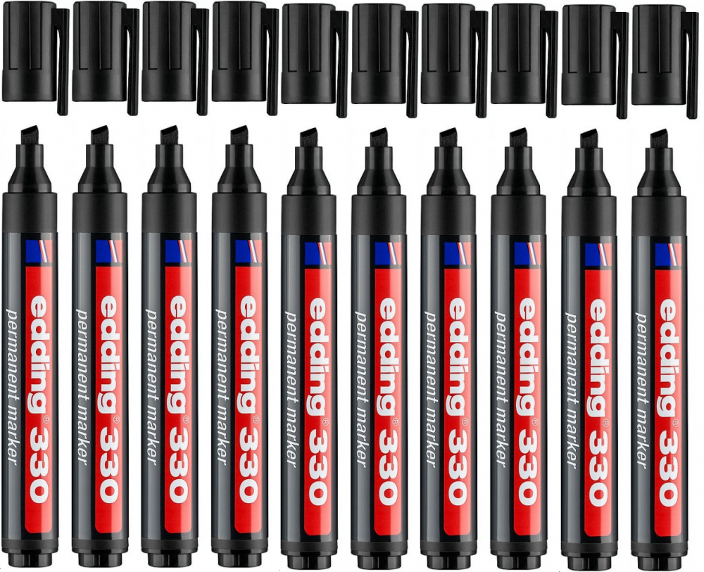 10x Marker permanentny edding 330, ścięta, 1-5 mm, czarny