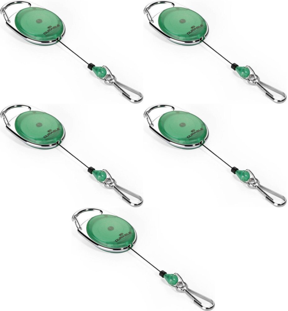 5x Mechanizm ściągający Durable Jojo Style, metalowe zapięcie - karabińczyk, linka 80cm, zielony