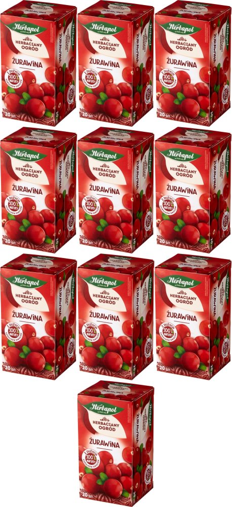 10x Herbata owocowo-ziołowa w torebkach Herbapol Herbaciany Ogród, żurawina, 20 sztuk x 2,5g