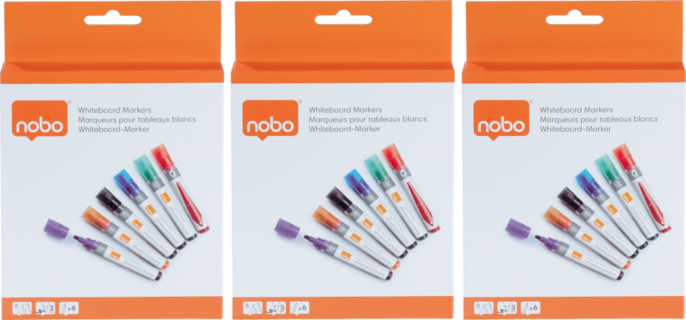 3x Marker suchościeralny Nobo Liquid Ink, 3mm, 6 sztuk, mix kolorów