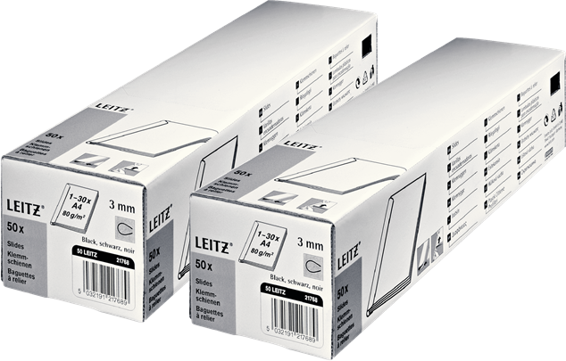 2x Listwa wsuwana Leitz, 3mm, do 30 kartek, 50 sztuk, czarny