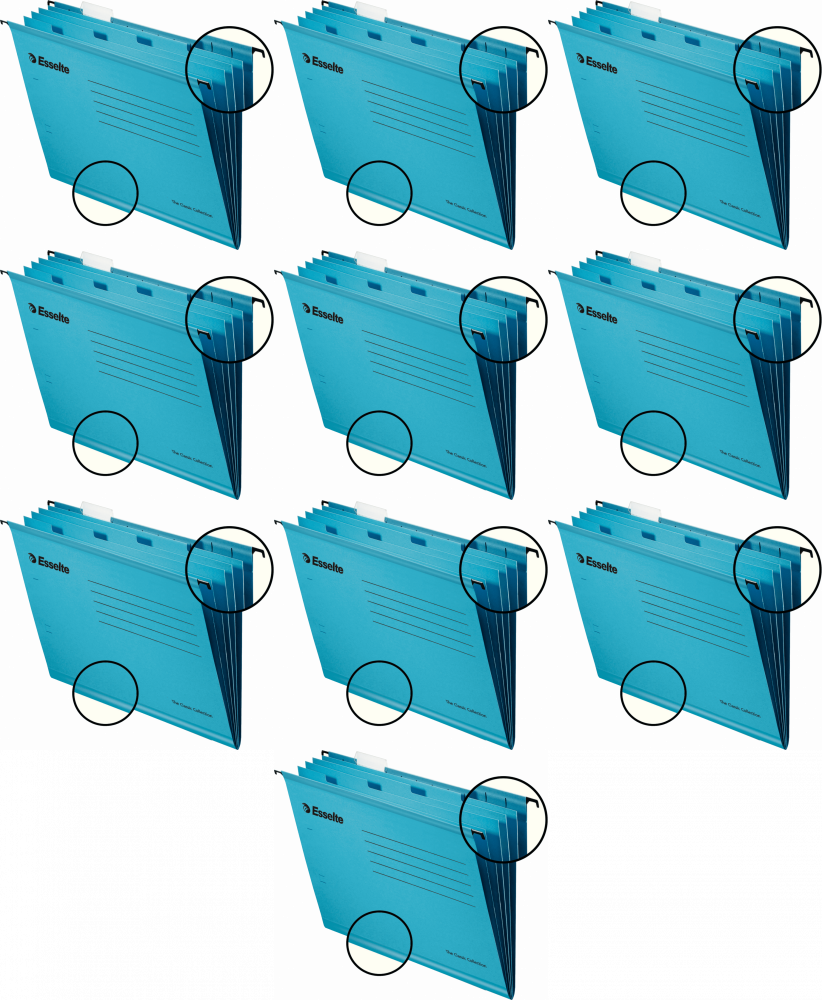 10x Teczka zawieszkowa kartonowa Esselte Classic, z przekładkami, A4, 330x245mm, 210g/m2, niebieski