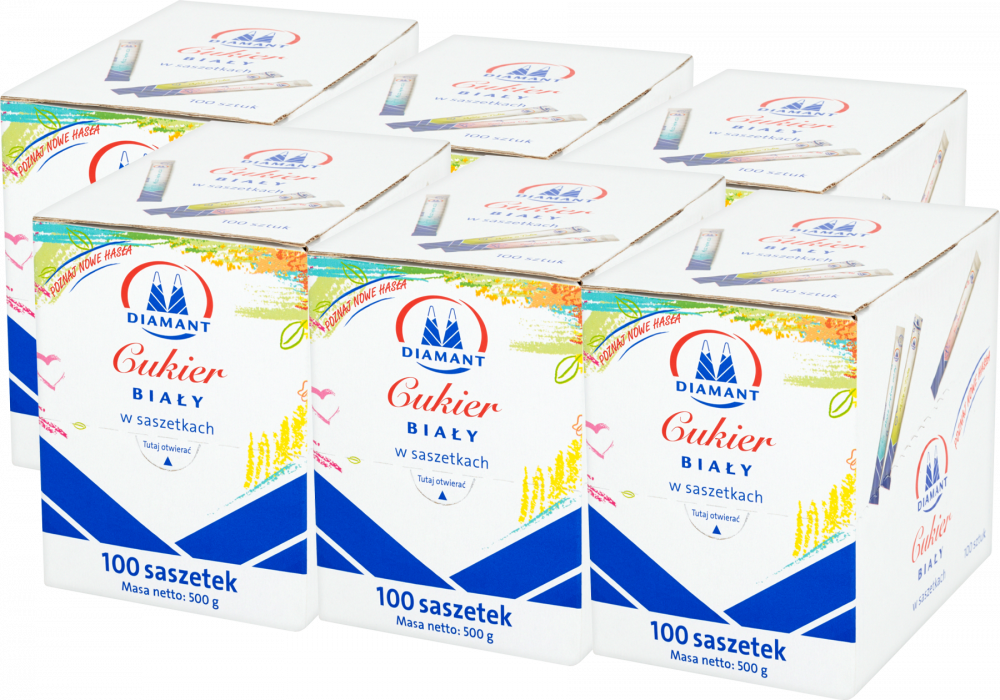 6x Cukier biały Diamant, w saszetkach, 100 sztuk, 100x5g