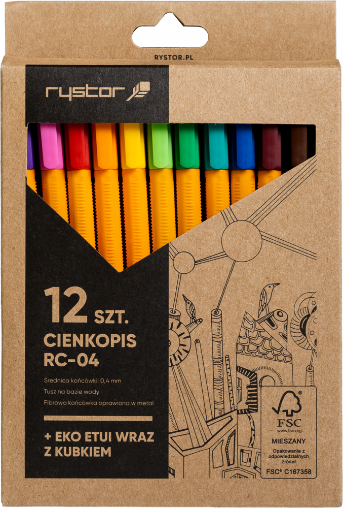 Cienkopis Rystor RC-04 Eko, 0.4mm, 12 sztuk, mix kolorów