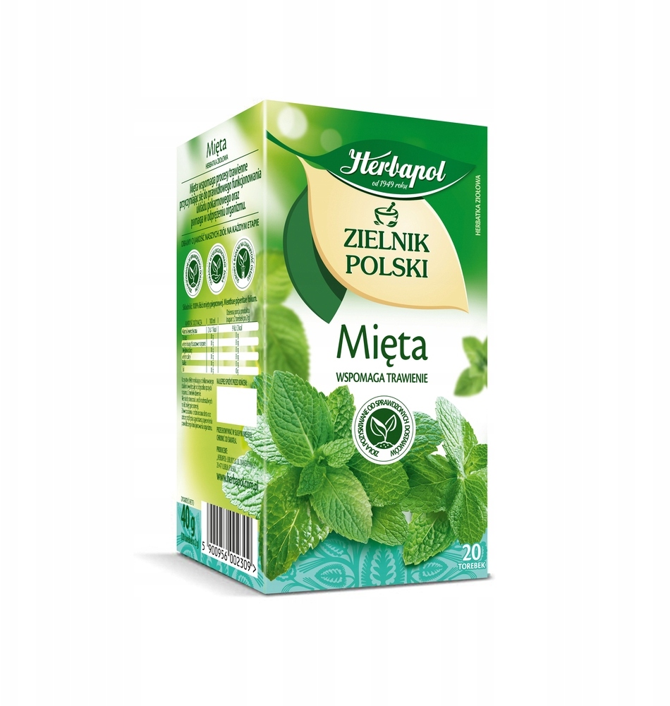 Herbata ziołowa w torebkach Herbapol Zielnik Polski, mięta, 20 sztuk x 2g